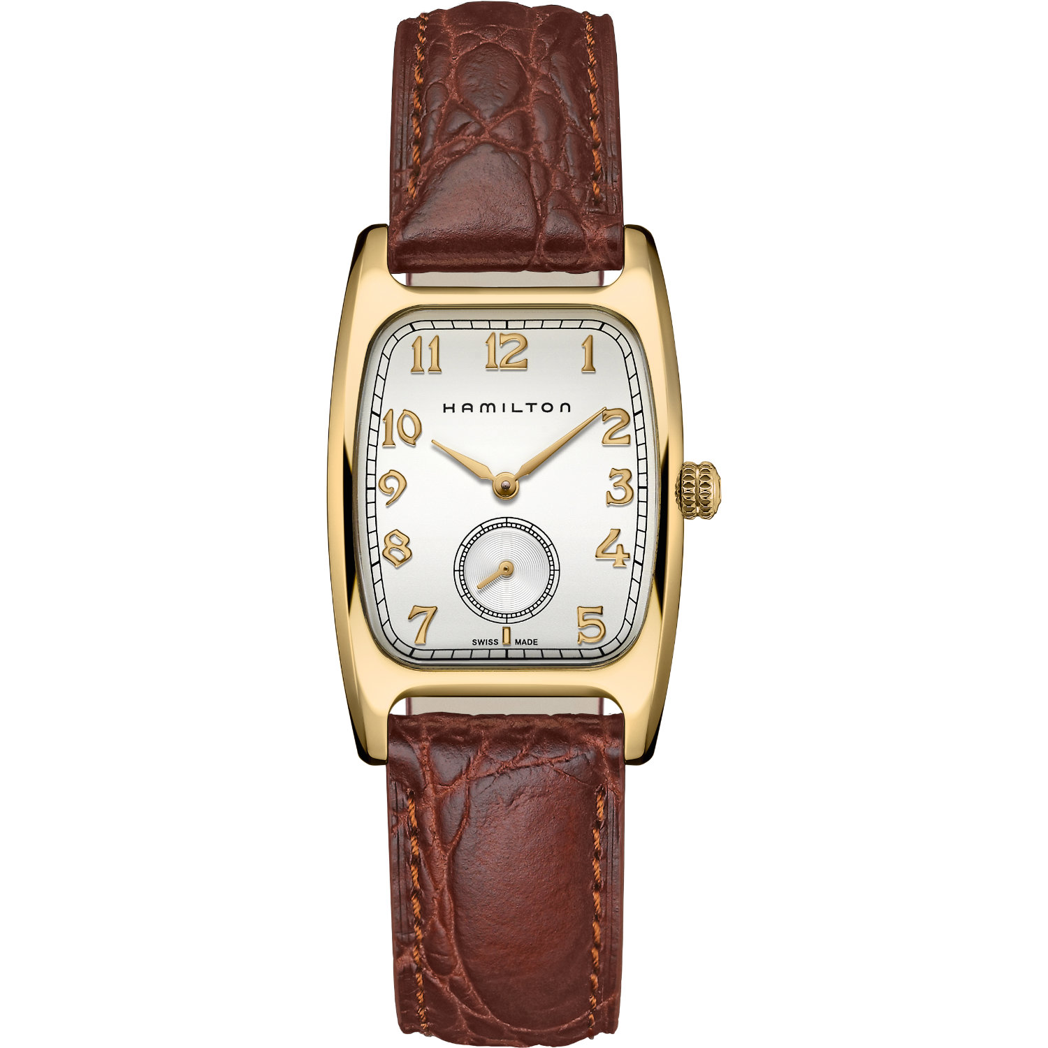 Hamilton-Boulton-Quarzo-27-5mm-H13431553-Fronte Orologio Hamilton Boulton Quarzo. Cassa in acciaio da 27.5mm, vetro zaffiro e movimento al quarzo. Cinturino in pelle. Indossato da Indiana Jones