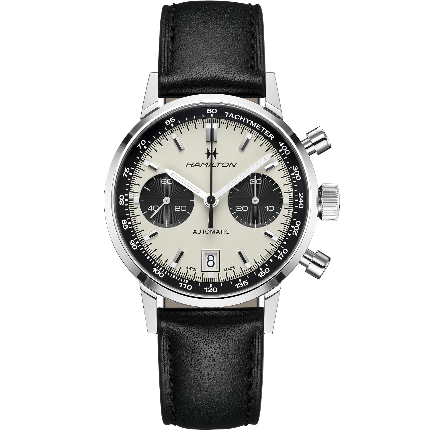 Orologio Hamilton Intra-Matic Auto Chrono 40mm. Cassa in acciaio da 40 mm, movimento automatico con 60 ore di riserva di carica e funziona cronografo. Vetro zaffiro, impermeabile 100 metri.