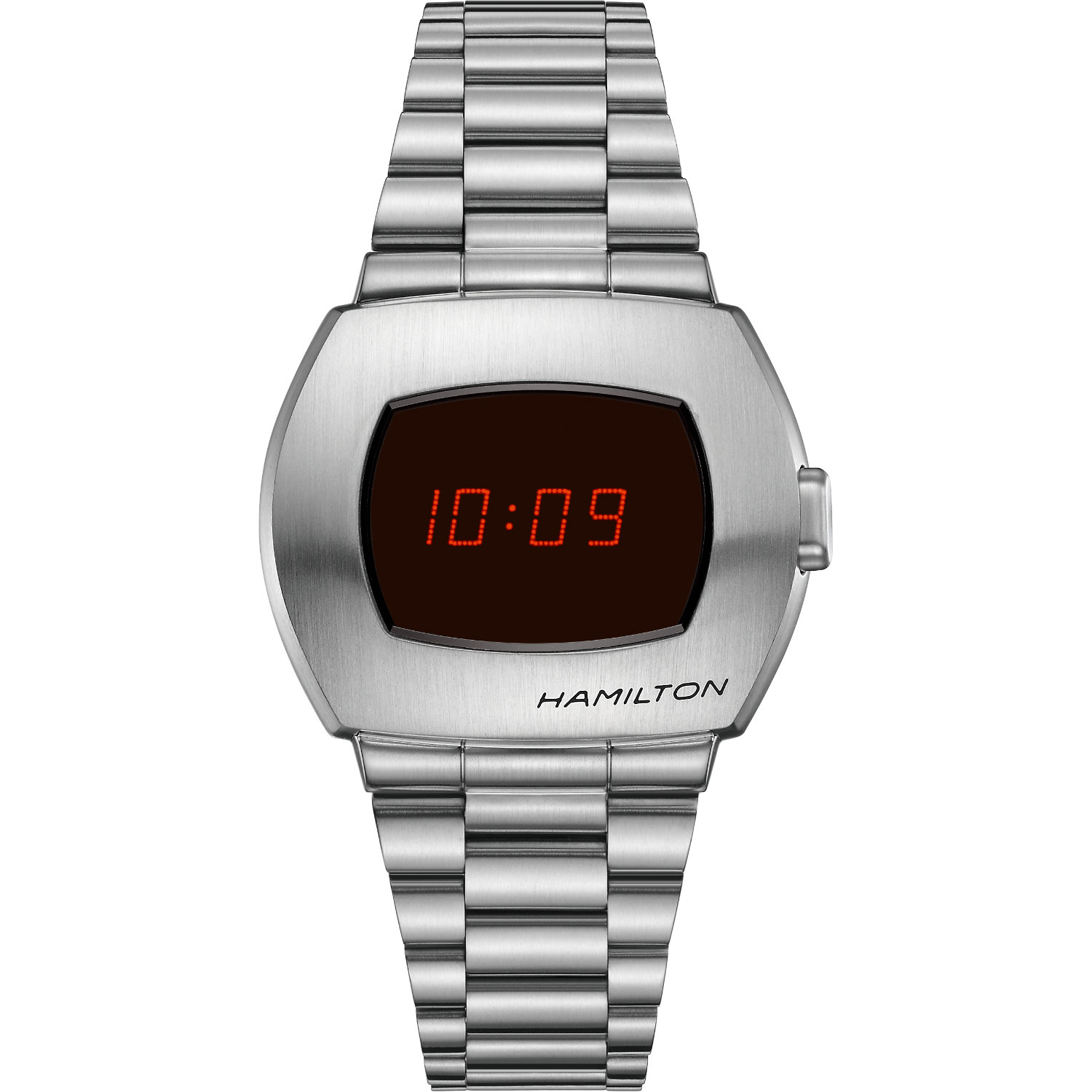 Hamilton-PSR-Quarzo-41mmm-H52414130-Fronte Orologio Hamilton PSR. Cassa in acciaio da 41mm, quadrante digitale e movimento al quarzo. Vetro zaffiro e impermeabilità fino a 100 metri.