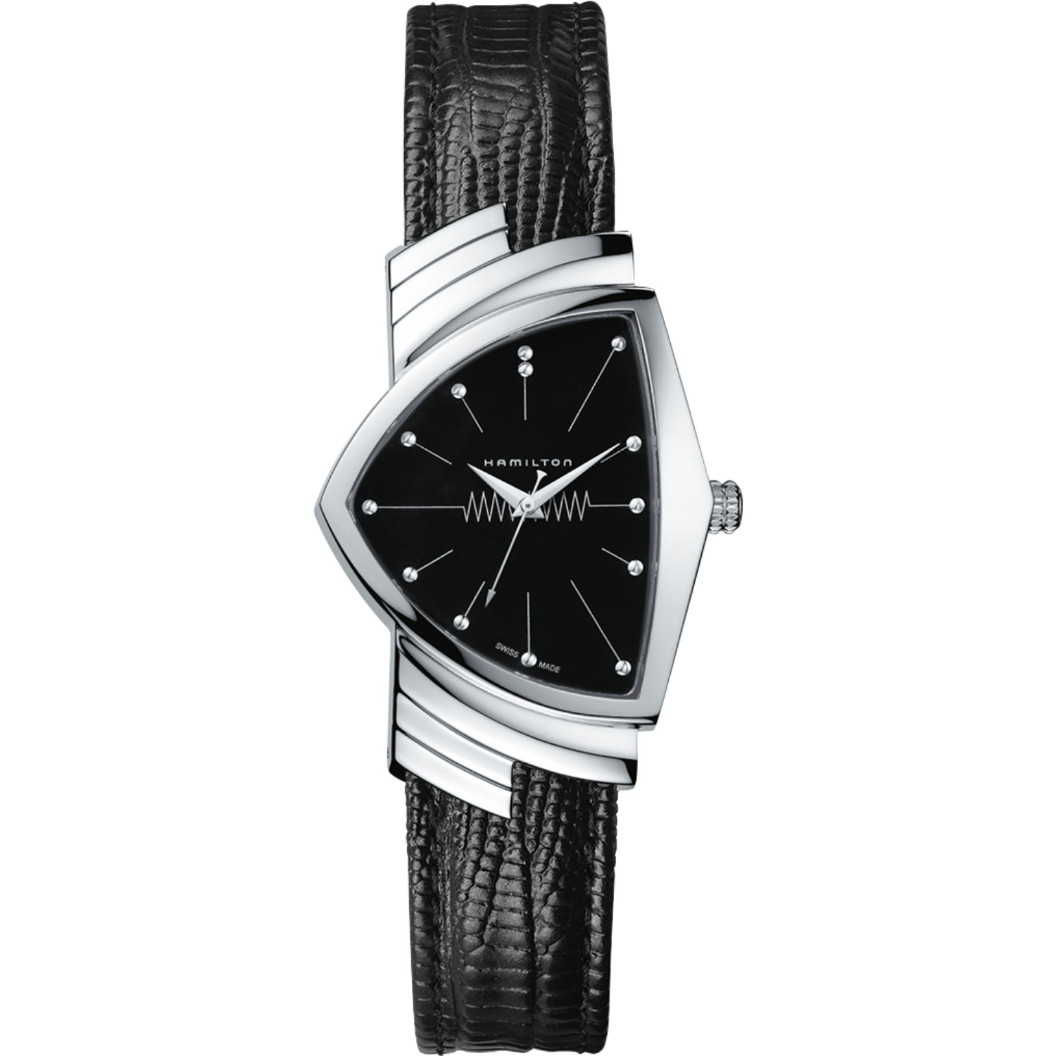 Hamilton-Ventura-Quarzo-32-5mm-H24411732-Fronte Orologio Hamilton Ventura Quarzo. Cassa in acciaio di 32.5 mm, vetro minerale, movimento al quarzo. Impermeabile 50 metri. Presente in Men in Black I, III e IV.