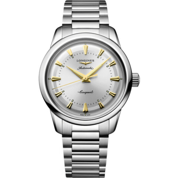 Orologio Longines Conquest Heritage. Cassa in acciaio da 38mm, movimento automatico, riserva di carica di 72 ore, impermeabile 50 metri.
