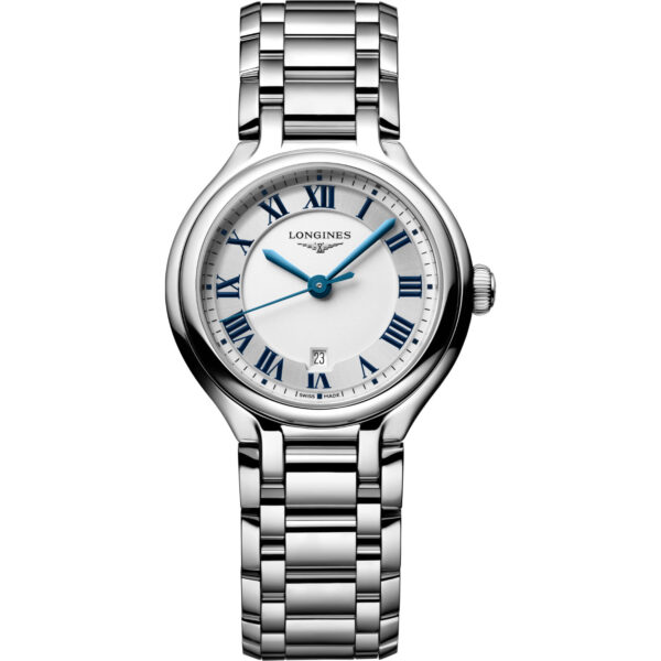 Orologio Longines Primaluna 30mm. Movimento al quarzo, cassa e bracciale acciaio, vetro zaffiro. Impermeabile 30 metri.