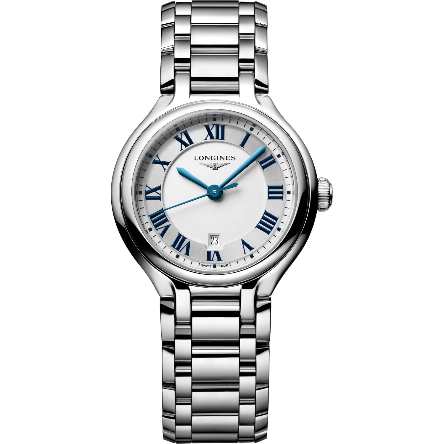 Longines-Primaluna-Quarzo-30mm-L81424716-Fronte Orologio Longines Primaluna 30mm. Movimento al quarzo, cassa e bracciale acciaio, vetro zaffiro. Impermeabile 30 metri.