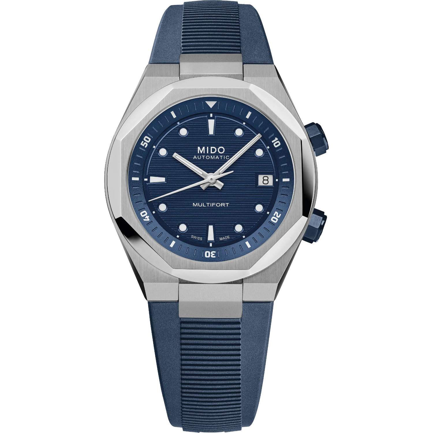 Mido-Multifort-8-Two-Crowns-Automatico-40mm-M0475071704100-Fronte Orologio Mido Multifort 8 Two Crowns 40mm. Movimento automatico, cassa in acciaio, impermeabile 100 metri, fondello a vista.