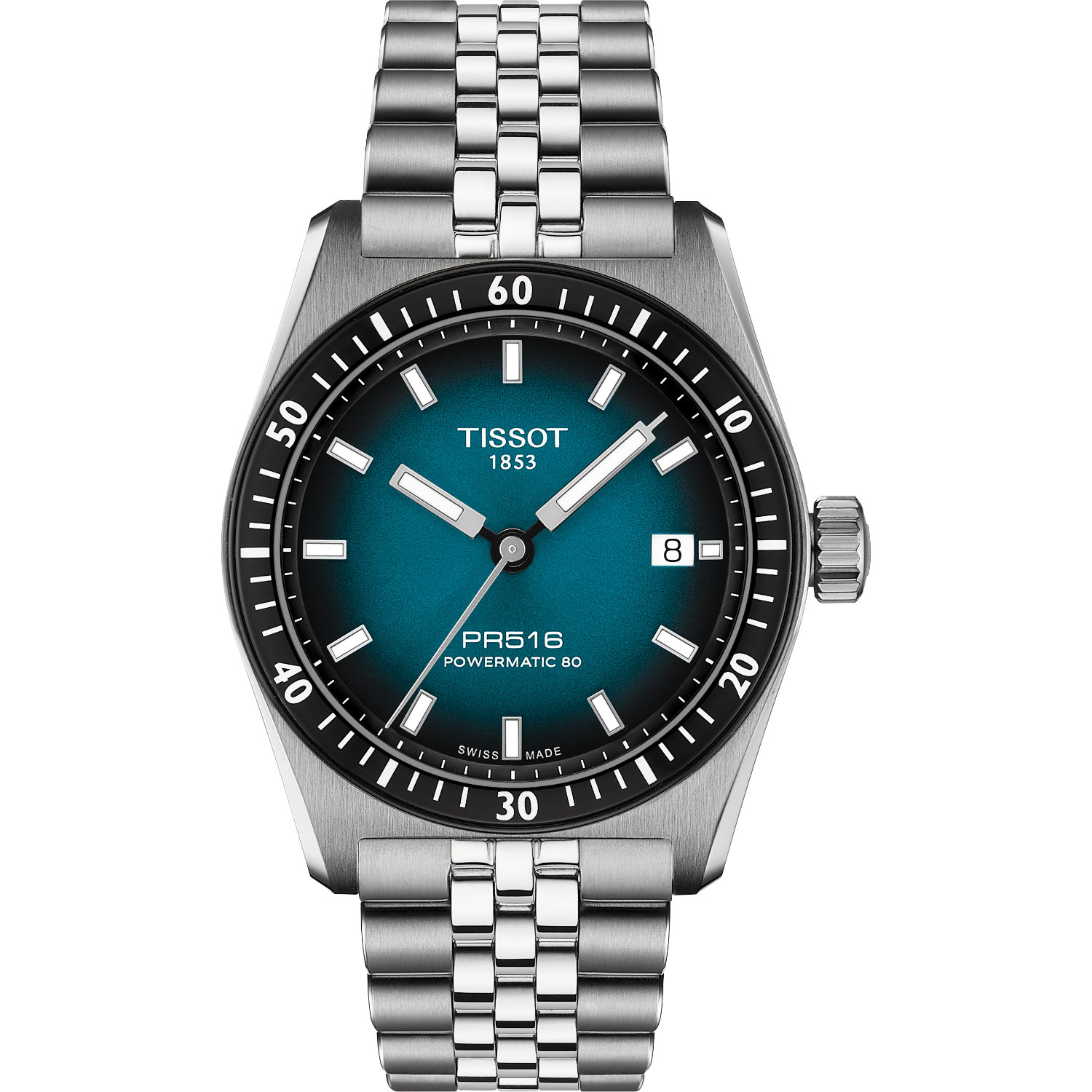 Orologio Tissot PR516 Automatico 38mm. Cassa in acciaio, movimento automatico Powermatic 80, vetro zaffiro e impermeabile fino a 100 metri.